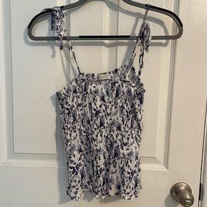 Paper crane blue and white tank top with tie/adjustable sleeves